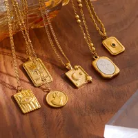 Chaînes yhpup 2022 Collier pendentif en acier inoxydable bijoux pour les femmes à la mode de la lune à la mode Fleur France France Gold Chain de chaîne