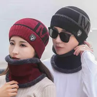 Berets Winter Thermal Plush Hat Scarf Woolen Cap Hats For Men Women Outdoor Two-piece Suit Gorro Invierno Hombre Caps