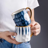 Tassen 350ml Japanische Keramik Becher Underglasur Büro Home Milch Kaffeetasse holprige Oberfläche Handgriff Mikrowelle Safe