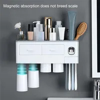 Wall Mount Magnetic Adsorption Inverted Toothbrush Holder Toothpaste Dispenser Squezzer Makeup Storage Rack For Bathroom Set T2005299f