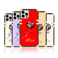 Luxury designer Rose flower phone cases Fashion diamond for iPhone 13 Pro Max 12 mini 11 ProMax X XS XR 7 8 Plus anti-drop protective square Cellphone case Cover
