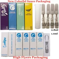 Cookies High Flyers Vape Cartridges Cookie Carts Sauce Carts Colorful Packing 0.8ml 1.0ml Ceramic Coils Empty Atomizers Glass Tank 510 Tank for Thick Oil with stickers