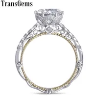 Transgems 14K White and Yellow Gold Center F Color Moissanite Diamond Vintage Engagement Ring for Women Bridal Wedding T200108223i