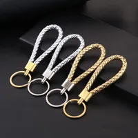 Nyckelringar charm flätad läderkabel keychain tillbehör kreativ metall konsistens bil plånböcker nyckelkedja hängande llaveros para mujer ys164