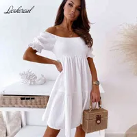 Sexy forea do ombro manga curta mini vestido feminino 2022 verão branco solto lässig preto vestidos para mulher 3xl robue femme