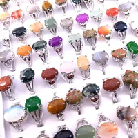 Wholesale 100pcs Lot Vintage Womens Rings Prong Setting Stone Fashion Jewelry Finger Accessories Party Gift mixed colors With a display box