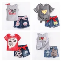 Girlymax Summer Baby Girls Boutique Kids Clothball Baseball Top Jeans Shorts Set Outfit Match Accessories 220509
