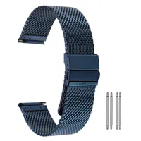 High Quality Yellow Gold Blue 18 20 22mm Mesh Stainless Steel Band Watch Strap Replacement Bracelet Straight Ends Hook Buckle289N
