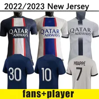 22 23 Player 30 10 Mbappe 7 Soccer Jerseys Hakimi Fan Version Sergio Ramos Wijnaldum 2022 2023 Maillots PSGS Football Shirt 2022 Maillot de Foot S-4XL