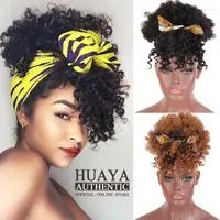 Syntetiska peruker Huaya Afro Kinky Curly Short Puff Wrap DrawString Ponytail Hair Black Women's Ponytails With Bangs Clip Kend22