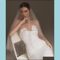Bridal Veils Accessoires de mariage Party Events Yoapan V05 Luxury Veil Long Cathedral avec Pearl Mantilla for Church 1 Tier Super Prop Dro