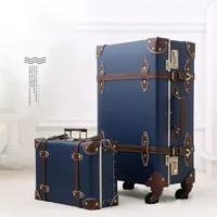 Suitcases Retro Handmade Rolling Luggage 2PCS SET Fashion Travel Trolley Suitcase On Wheels Men Women Personality Bag261i
