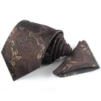 Fashion Pocket Slipsar för män Företagsdräkt Mens Slips Set Formell Brown Handkerchief Cravat Bröllopsfest Slips