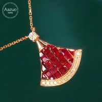 Ketens aazuo 18k solide rosé goud natuurlijke ruby ​​real diamanten klassieke ventilator hangend met ketting ketting begaafd voor vrouwen birtthday partychains
