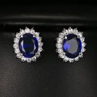 Stud Female Austrian Crystal Oval Earrings For Women 925 Silver Filled Purple White CZ Round Blue Fire Opal JewelryStud