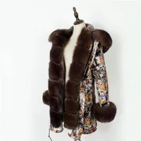 Special Fur Coat Printed Parka Placket Rex Rabbit Liner Women's Middle Length 7PUS514276S192q