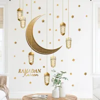 2022 Ramadan Decoration Star/Moon Wall Stickers Ramadan Kareem Door Window Decals PVC avtagbar Eid Mubarak -dekorationer för hemmet