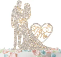 Andra festliga festförsörjningar Mr och Mrs Cake Topper Rhinestone Crystal Metal Love roliga guld silver toppers gåvor gynnar engagemang