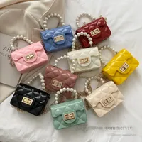Luxury children pearls chain handbags girls Marca dragon color diamond lattice one-shoulder bags lady style kids messenger bag Q7851