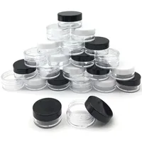 50Pcs 5 Gram Jar Make Up Jar Cosmetic Sample Empty Container Plastic Round Lid Small 5ml Bottle with Black White Clear Cap243N