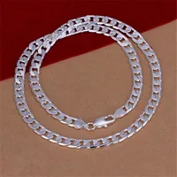 Cheap 6MM flat sideways necklace Men sterling silver plated necklace STSN047 fashion 925 silver Chains necklace factory chris244j
