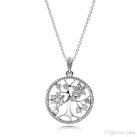 NEW 925 Sterling Silver CZ Diamond family tree Pendant Chain Necklace Logo Original Box for Pandora Crystal Necklace for Women Men333R