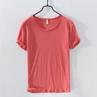 남성을위한 여름 순수 면화 Tshirt oneck 단색 캐주얼 얇은 티셔츠 기본 티 플러스 크기 수컷 짧은 슬리브 탑 의류 220617