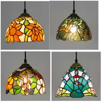 Pendant Lamps Hanging Lamp Light Fixtures For Dining Room Kids Vintage Retro Tiffany Stained Glass Shade Flower Dragonfly Peacock Design Dec