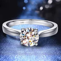 With Certificate Original Ring 18K White Gold Color Round Solitaire 2.0ct Cubic Zircon Wedding Band Women Sterling Silver Ring