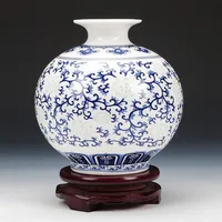 Vases Jingdezhen Rice-pattern Porcelain Pomegranate Vase Antique Blue-and-white Bone China Decorated Ceramic2111
