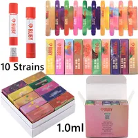10 Strains Ruby Empty Vape Cartridges Packaging Full Glass Atomizers Lead Free 1ml Thick Oil Carts Wax Vaporizer Bottom Filling 510 Thread Electronic Cigarettes