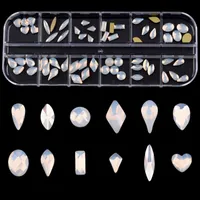 Nagelkonstdekorationer 12 Designs Crystal White Opal 3D Rhinestones Flat Back Shape Stones Mix för naglar Material Professionella förnödenheter