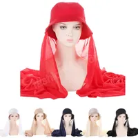 Musilm modische Frauen Chiffon Hijab mit Eimerhut Solid Sommersonne Hut mit Schal sofortiger Hijab Islam Kleidung