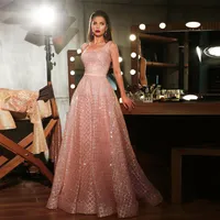 Sexy Rose Gold Sequins Evening Dress Long Shinny 2022 New Straps Square Mermaid Maxi Prom Party Gown Dress abendkleider2671