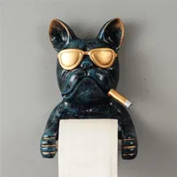 Tray Toilet Paper Holder Bulldog Resin Free Punch Hand Tissue Box Household Paper Towel Holder Reel Spool Device Dog Style 220624