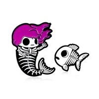 Mermaid Pins Mermaid Skeleton Fishbone Brooch Purple Hair Mermaid Fish Bone Skeleton Kids Enamel Pins Badge Brooch 1476 D3