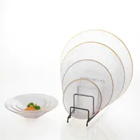 波状のテクスチャーガラスディナーウェアコーン型サラダボウルゴールドリムクリアデザートディナープレートホームレストランの結婚式のためのセンターピースプラッター
