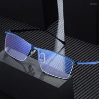 Moda de óculos de sol Frames yimaruili azul bloqueio de meio quadro de óculos Ultra liga Ópticos Prescrição óptica óculos homens 5910 BEL