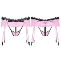 Underpants Men Hollow Out Lace Skirted Thongs Bowknot Elastic Waistband Crotchless T-Back Adjustable Garter Belt G-String Sissy UnderwearUnd