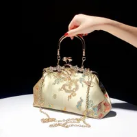 2022 النمط الصيني ساتان الماس الماس ، حقيبة اليد الأزياء الرجعية حقيبة تطريز عتيقة هانفو مع Cheongsam Bag Crossbody