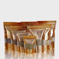 100st Gold Embassed Standing Packaging Zipper Ziplock Bag med Clear Window Resesleable Packing Mylar Golden Pouch Bags248q