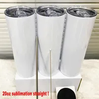 20oz DIY sublimation skinny tumbler 20oz stainless steel slim tumbler straight tumblers vacuum insulated travel mug gifts CM1256B