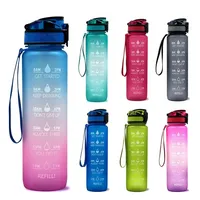 1L Plastic Sports Botella de agua al aire libre con recordatorio de escala de tiempo Gradiente 1000ml Botella de agua Jug taza de plástico Bottles bebidas Colorido F05310A17