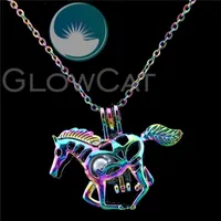 Hänge halsband Rainbow Color Horse Pärlor Bur Eterisk olja Diffusor Pearl Locket Necklace Kids Girl Giftpenden Andel