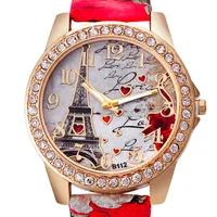 Frauen große Uhren Mode Luxus Kristall Paris Eiffelturm Uhren Frauen Leder Band Quarz Armbanduhr Casual Ladies Uhren