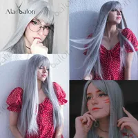 Nxy Wigs Hair Synthetic Cosplay Alan Silver Grey Wig for Women Natural Long Silt Straight with Bangs Girl暑い繊維220225