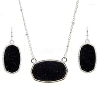 Earrings & Necklace Oval Resin Druzy Drusy Pendant Hexagon Druse Charms Drop Color Fashion Jewelry Set GiftEarrings