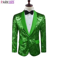 Sequins verts brillants veste veste hommes châle collier un bouton scintiller smoking blazers mens fête bal nightclubclub costume homme 2xl 220812