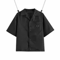 미국 프라다 여성 남성 셔츠 폴로 캐주얼 브랜드 짧은 블라우스 클래식 거꾸로 삼각형 수입 고품질 아시아 크기 여름 상판