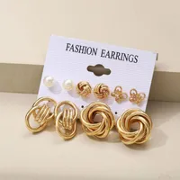 Studkvinnor örhängen Set Gold Color Metal Geometric Retro Korean Trendy Pearl Hoop Earring smycken Girls Accessories Dale22